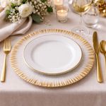 Plato Base Decorativo de Vidrio 33 cm Blanco con Orilla Dorada