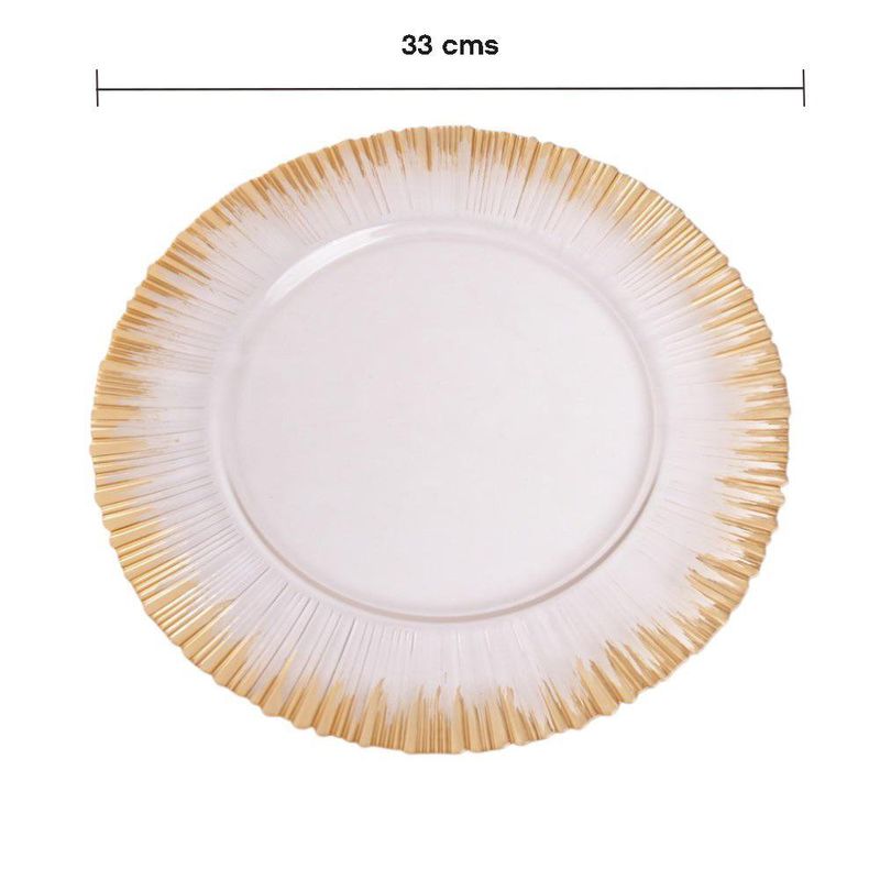 Plato Base Decorativo de Vidrio 33 cm Blanco con Orilla Dorada