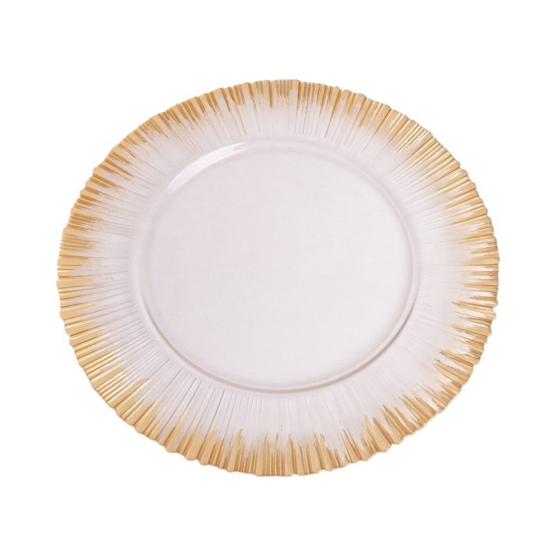 Plato Base Decorativo de Vidrio 33 cm Blanco con Orilla Dorada