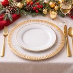 Plato Base Decorativo de Vidrio 33 cm Blanco con Orilla Dorada