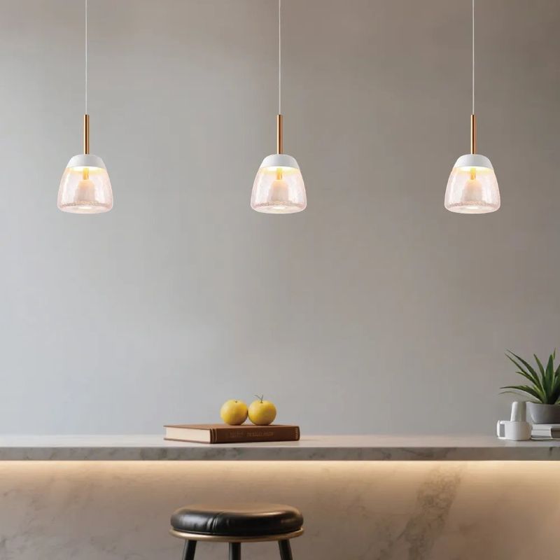 Lámpara Colgante LED Gerro I 9W Luz Cálida Cristal Craquelado Color Blanco y Dorado