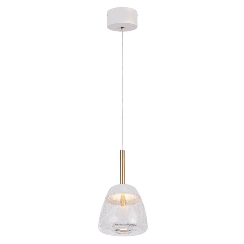 Lámpara Colgante LED Gerro I 9W Luz Cálida Cristal Craquelado en Color Blanco y Dorado