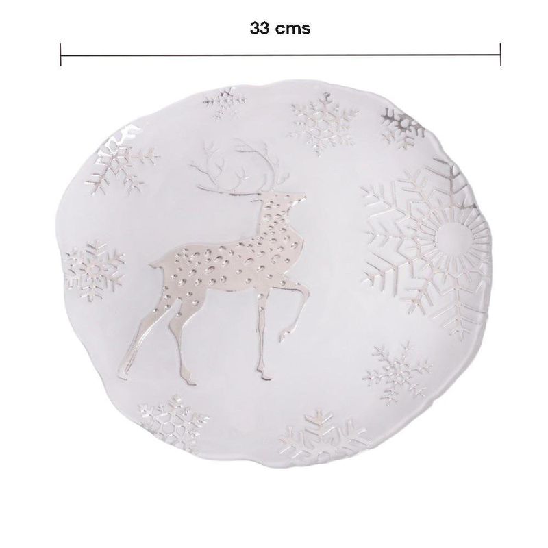 Plato Base Decorativo de Vidrio con Diseño Calado de Renos 33 x 33 cm Color Blanco
