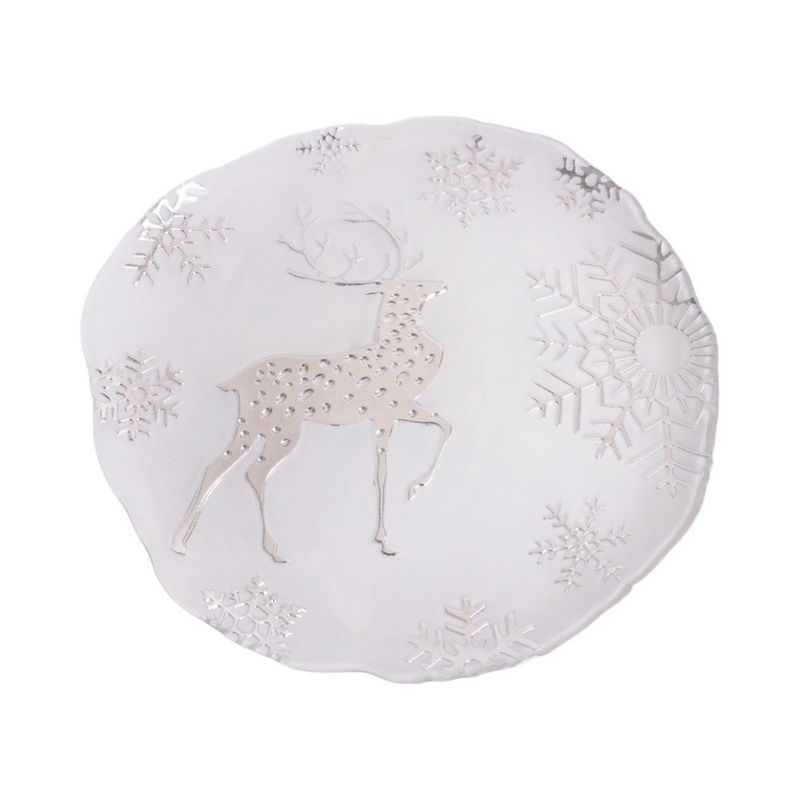 Plato Base Decorativo de Vidrio con Diseño Calado de Renos 33 x 33 cm Color Blanco