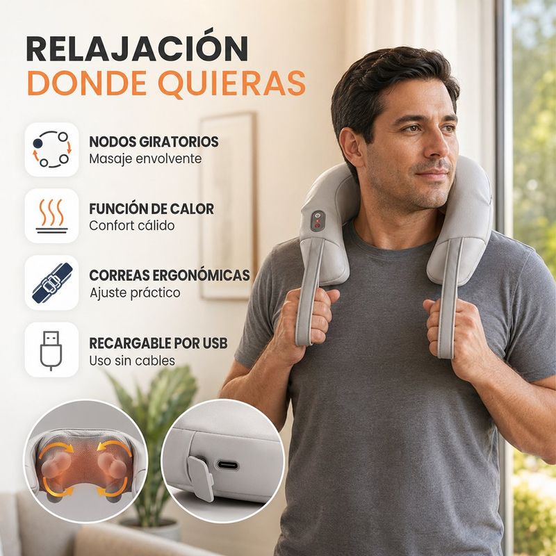 Masajeador de Cuello Shiatsu Recargable Color Blanco
