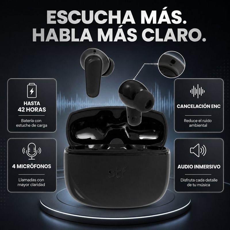Audífonos One True Wireless ENC Bluetooth 5.4 Color Negro