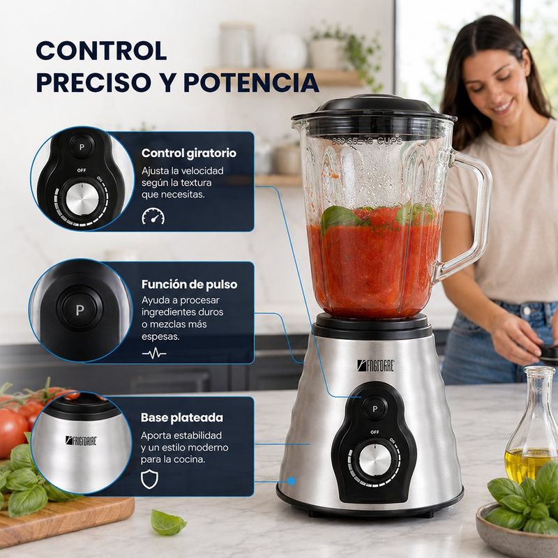 Licuadora con Vaso de Vidrio de 1.5 L 1000 W Color Plateado