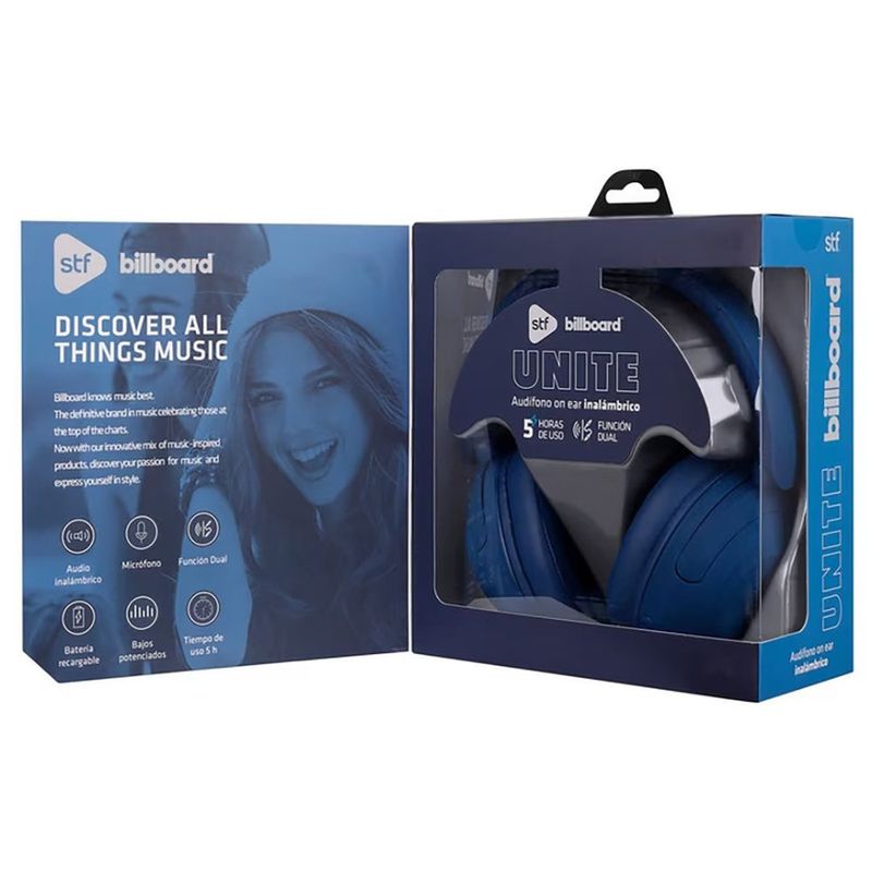 Audífonos Inalámbricos Unite On-Ear Bluetooth 5.3 con Entrada 3.5 mm y USB Tipo C en Color Azul