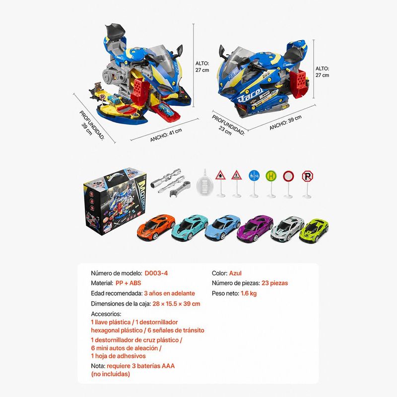 Motocicleta de Juguete Armable Racer en Color Azul con 49 Piezas