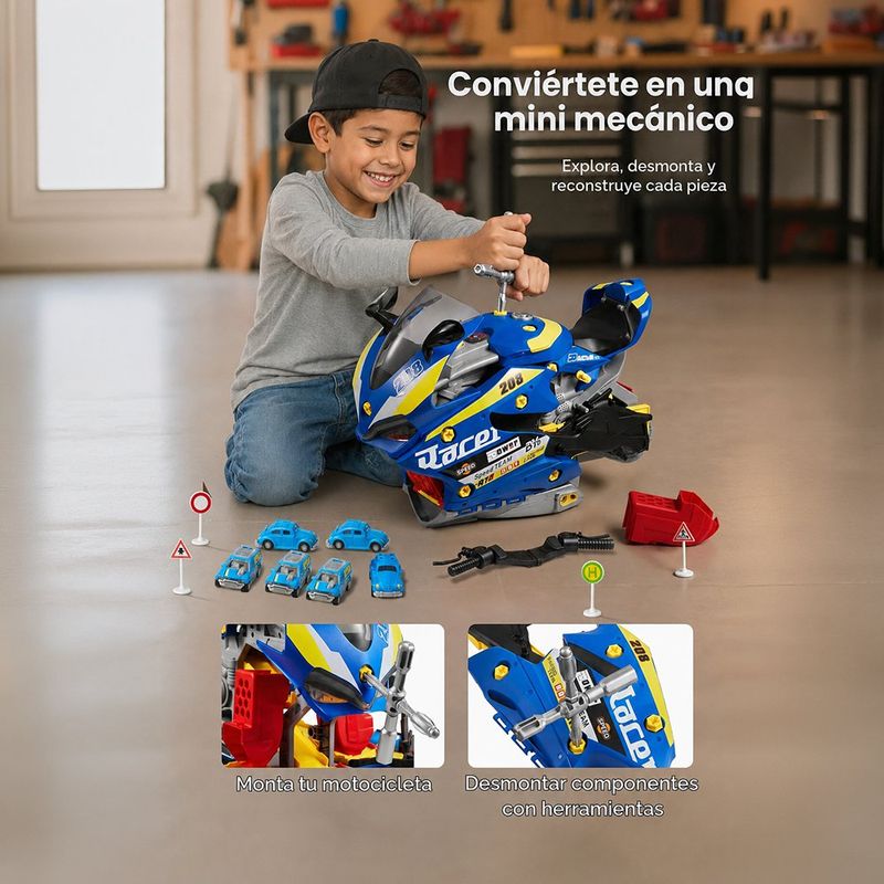 Motocicleta de Juguete Armable Racer en Color Azul con 49 Piezas