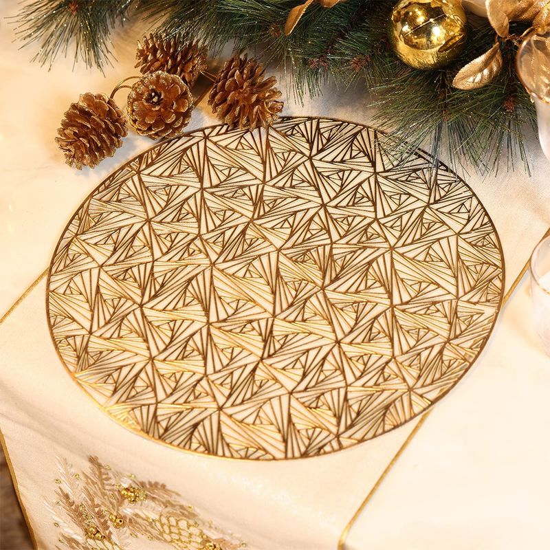 Mantel Individual Redondo Decorativo Calado Dorado 38 cm