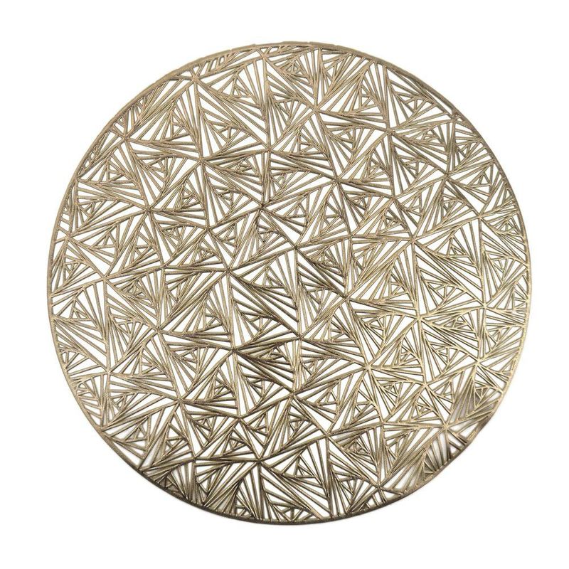 Mantel Individual Redondo Decorativo Calado Dorado 38 cm