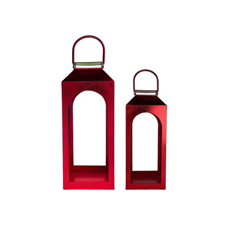 Set de 2 Faroles Decorativos de Metal Rojo para Velas 45 cm
