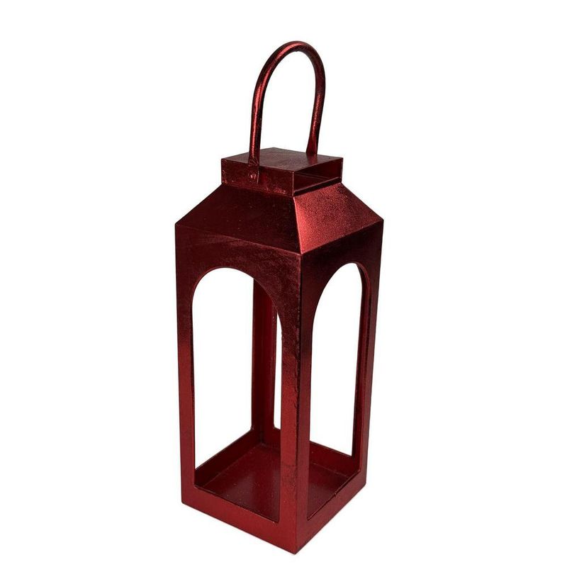 Set de 2 Faroles Decorativos de Metal Rojo para Velas 45 cm