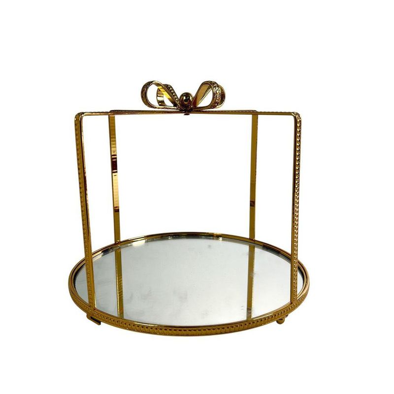 Bandeja Decorativa Navideña Diseño Regalo Redondo Dorado 26 x 25 x 2 cm