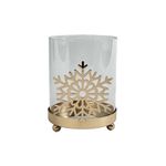 Candelero Navideño de Copo de Nieve Dorado con Vidrio 13 cm