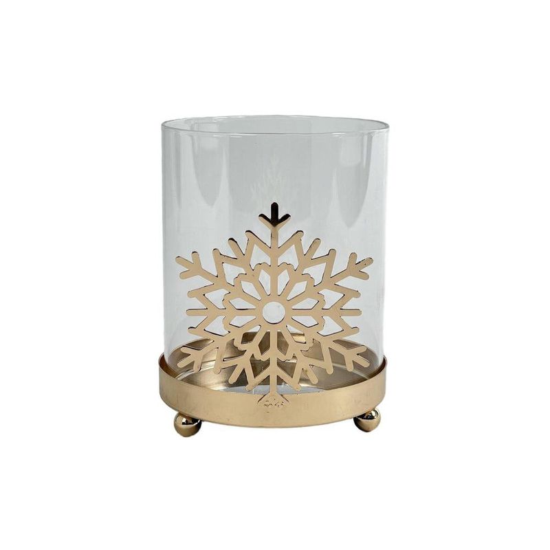 Candelero Navideño de Copo de Nieve Dorado con Vidrio 13 cm