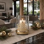 Candelero Navideño de Copo de Nieve Dorado con Vidrio 13 cm