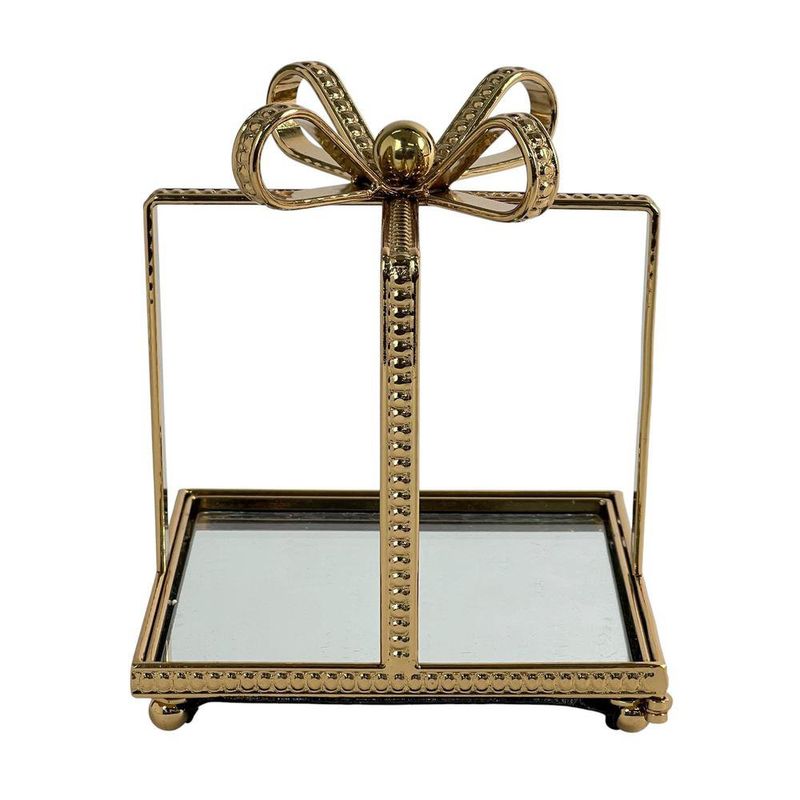 Bandeja Decorativa Navideña Diseño Regalo Dorado 13 x 13 x 15 cm