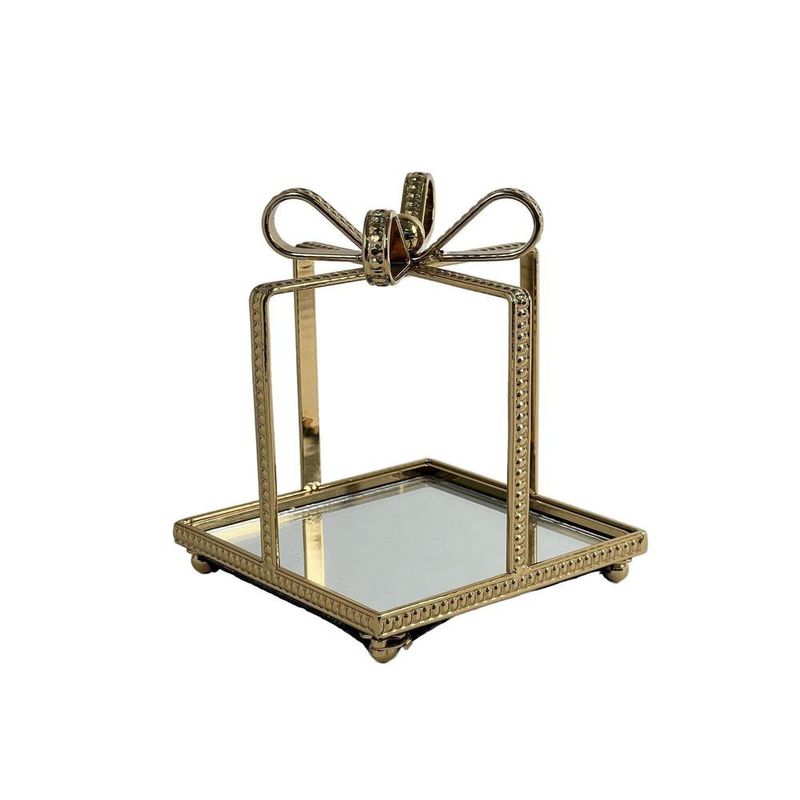 Bandeja Decorativa Navideña Diseño Regalo Dorado 13 x 13 x 15 cm