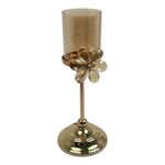 Candelero Decorativo con Flor Dorado y Traslúcido 30.5 cm