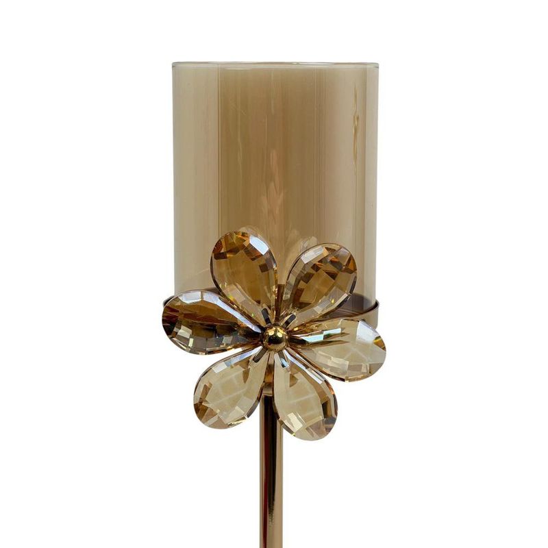 Candelero Decorativo con Flor Dorado y Traslúcido 30.5 cm