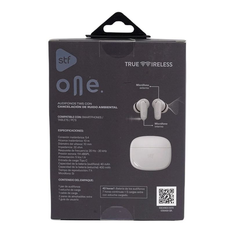 Audífonos One True Wireless ENC Bluetooth 5.4 Color Gris