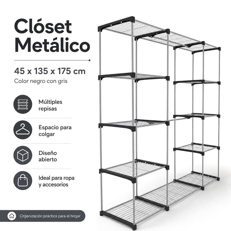 Clóset Metálico 45 x 135 x 175 Cm Color Negro con Gris