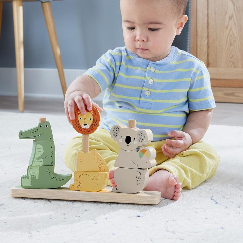 Set de Juguete Sensorial Apilable de Animales de Madera Diseño de la Selva de 10 Piezas para 12+ Meses