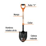 Pala Redonda de Acero con Puño Y Comfort Grip y Mango de Madera 40 Plg