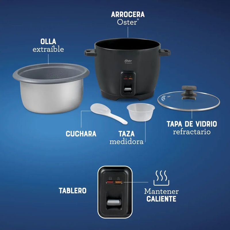 Arrocera de 10 Tazas 1.8 Litros con Recubrimiento Antiadherente DiamondForce Color Negro