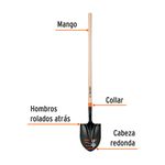 Pala Redonda con Mango Largo de Madera 56 Plg