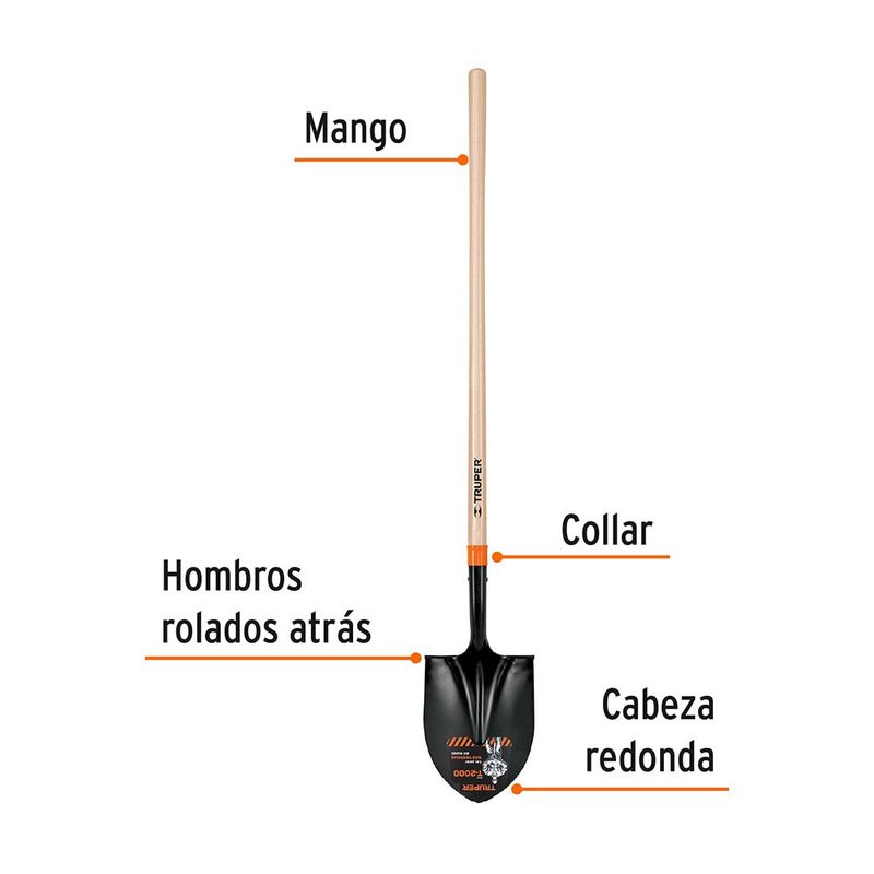 Pala Redonda con Mango Largo de Madera 56 Plg