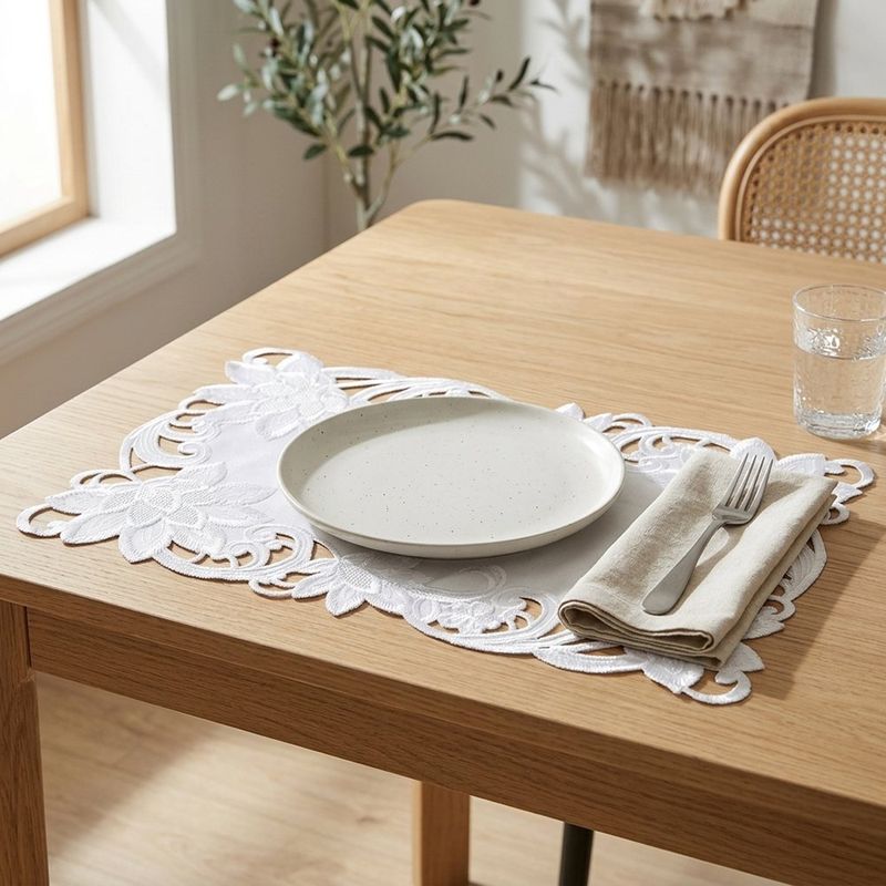 Individual Bordado Decorativo 30 x 45 cm Color Blanco