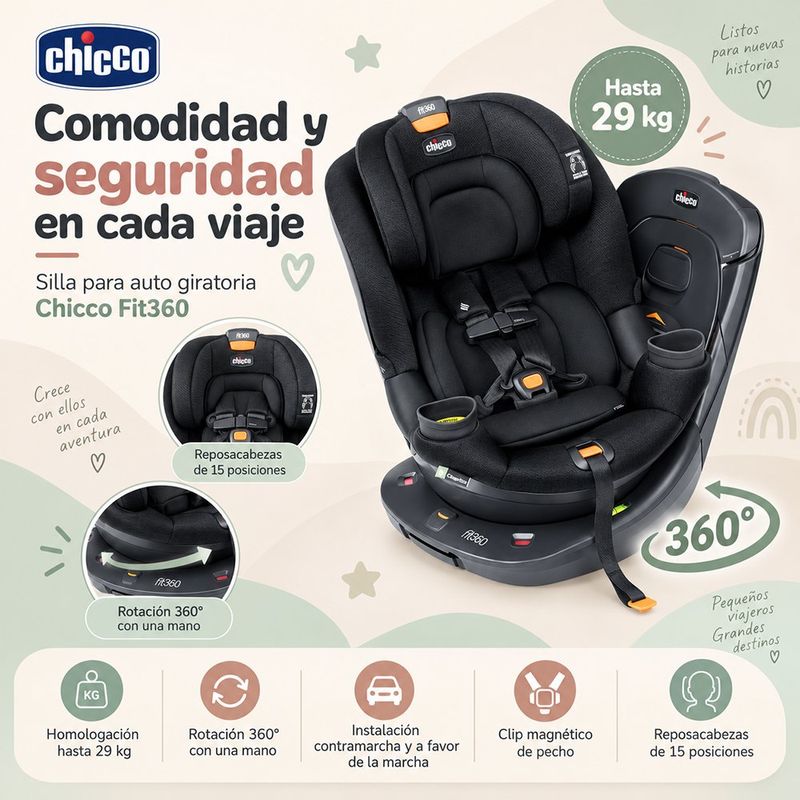 Silla para Bebé de Auto Giratoria de Seguridad 360° Hasta 29 Kg Negro