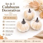 Set de 3 Calabazas Decorativas de Foam Color Crema 12 x 12 x 6 cm