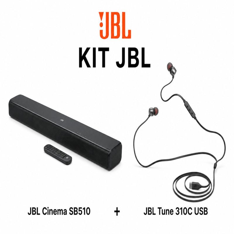 Kit Barra de Sonido Cinema SB510 200 W y Audífonos Tune 310C USB-C en Color Negro
