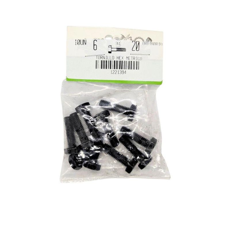 Kit de Tornillos Hexagonales Métricos de 6 x 20 mm en Bolsa con 10 Unidades