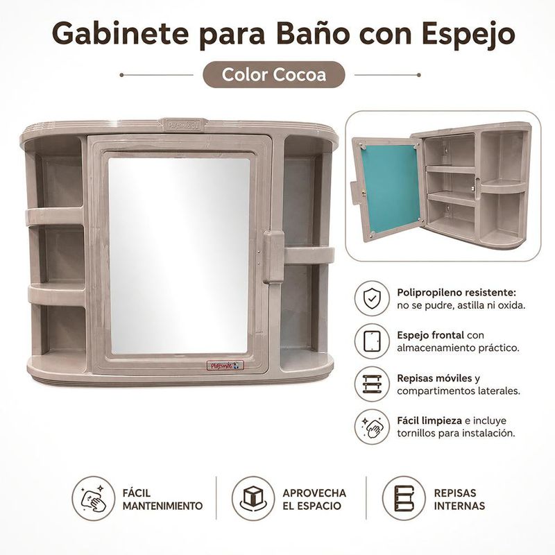 Gabinete para Baño de Plástico con Espejo Color Cocoa