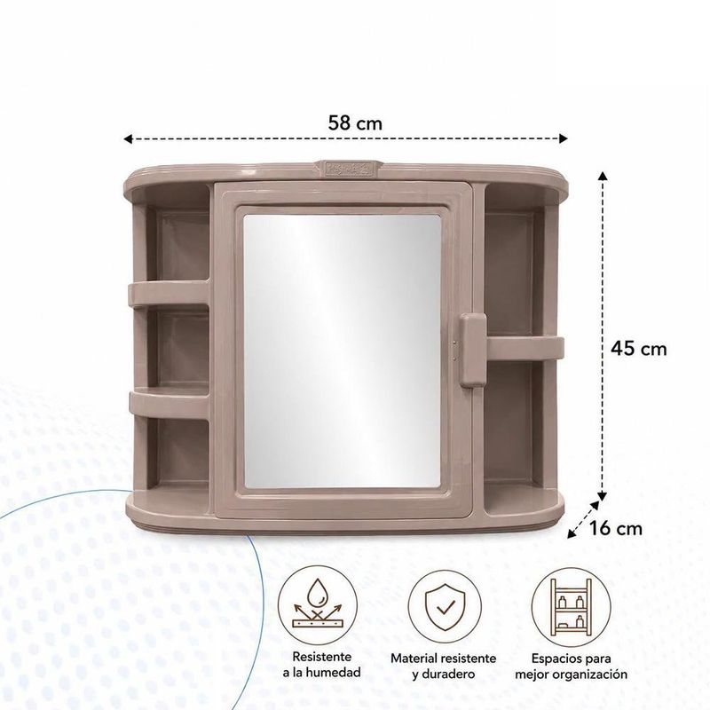 Gabinete para Baño de Plástico con Espejo Color Cocoa
