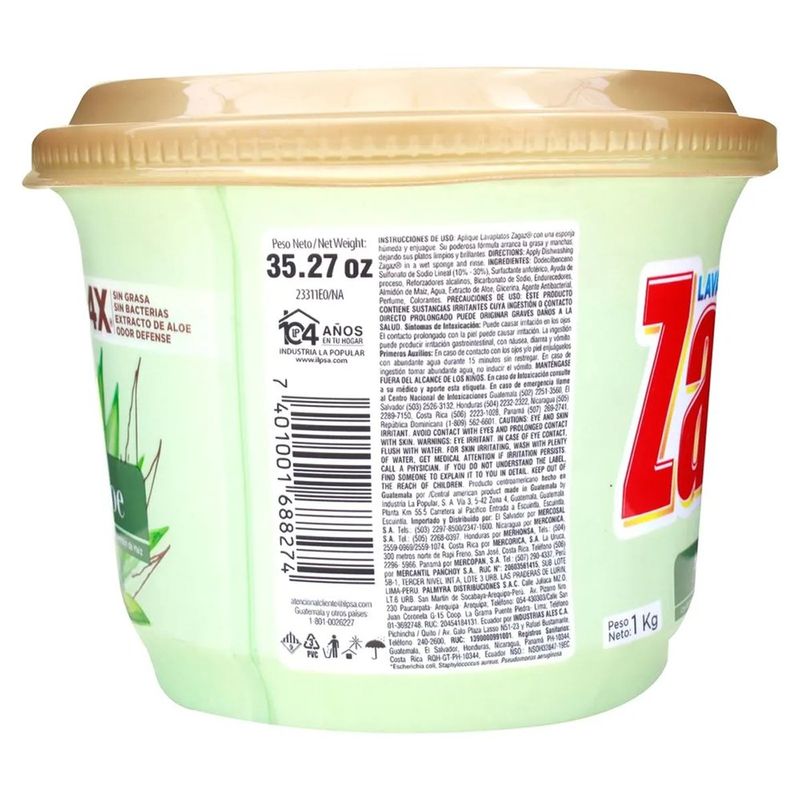 Lavaplatos en Crema Zagaz Antibacterial con Extracto de Aloe Vera de 1 Kg