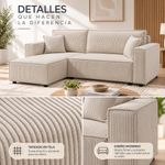 Sofá Esquinero July con Extensión Izquierda y Tapizado Acanalado Beige de 240 x 142 x 82 Cm