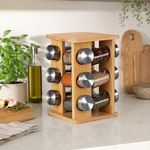 Porta Especias de Bambú con 12 Frascos de Vidrio para Cocina 15.4x23.5 Cm