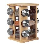 Porta Especias de Bambú con 12 Frascos de Vidrio para Cocina 15.4x23.5 Cm