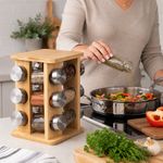 Porta Especias de Bambú con 12 Frascos de Vidrio para Cocina 15.4x23.5 Cm
