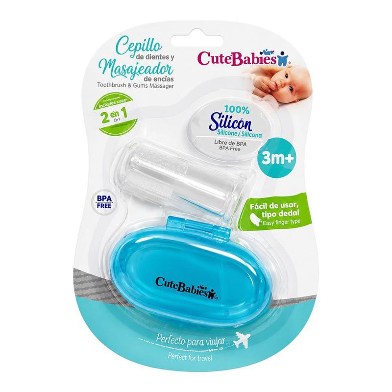 Cepillo de Dientes y Masajeador de Encías 2 en 1 de Silicona con Estuche de Viaje