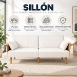 Sofá 3 Plazas Tapizado en Tela Tipo Pana con Brazos de Madera y Estructura de Metal para Sala Color Blanco