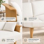 Sofá 3 Plazas Tapizado en Tela Tipo Pana con Brazos de Madera y Estructura de Metal para Sala Color Blanco