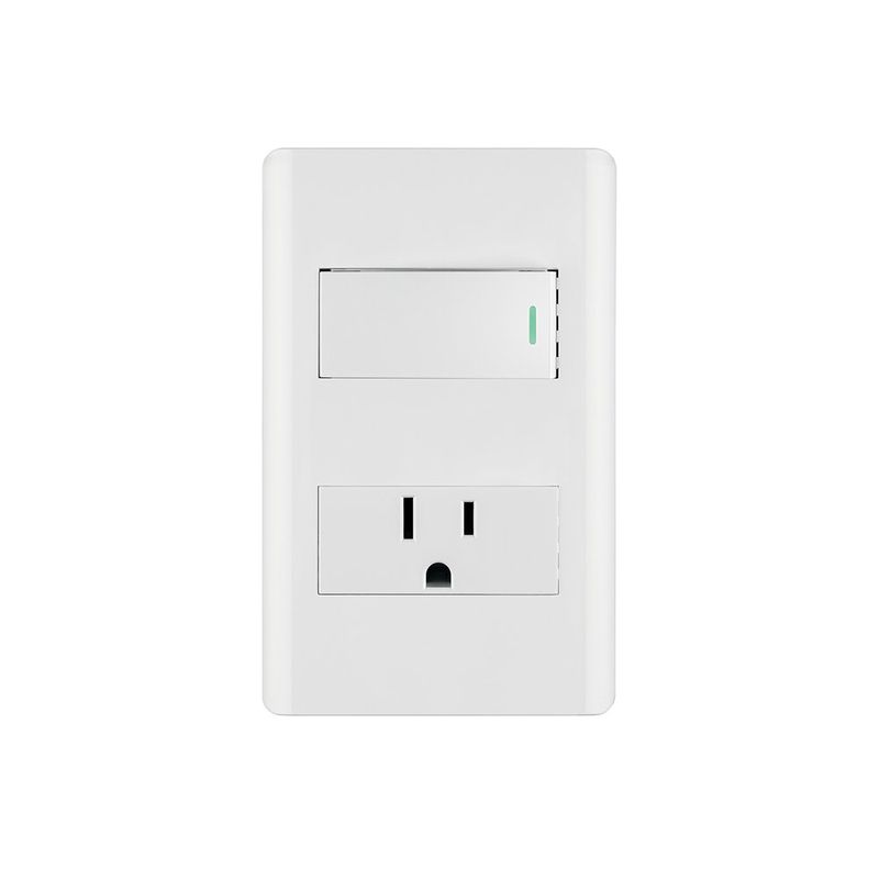 Interruptor Triple con Tomacorriente Integrado en Color Blanco