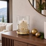 Candelero Navideño de Copo de Nieve Dorado con Vidrio 13 cm